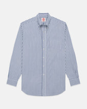 Made-in-Canada Navy Butcher Stripe Button Down Shirt - Classic Fit