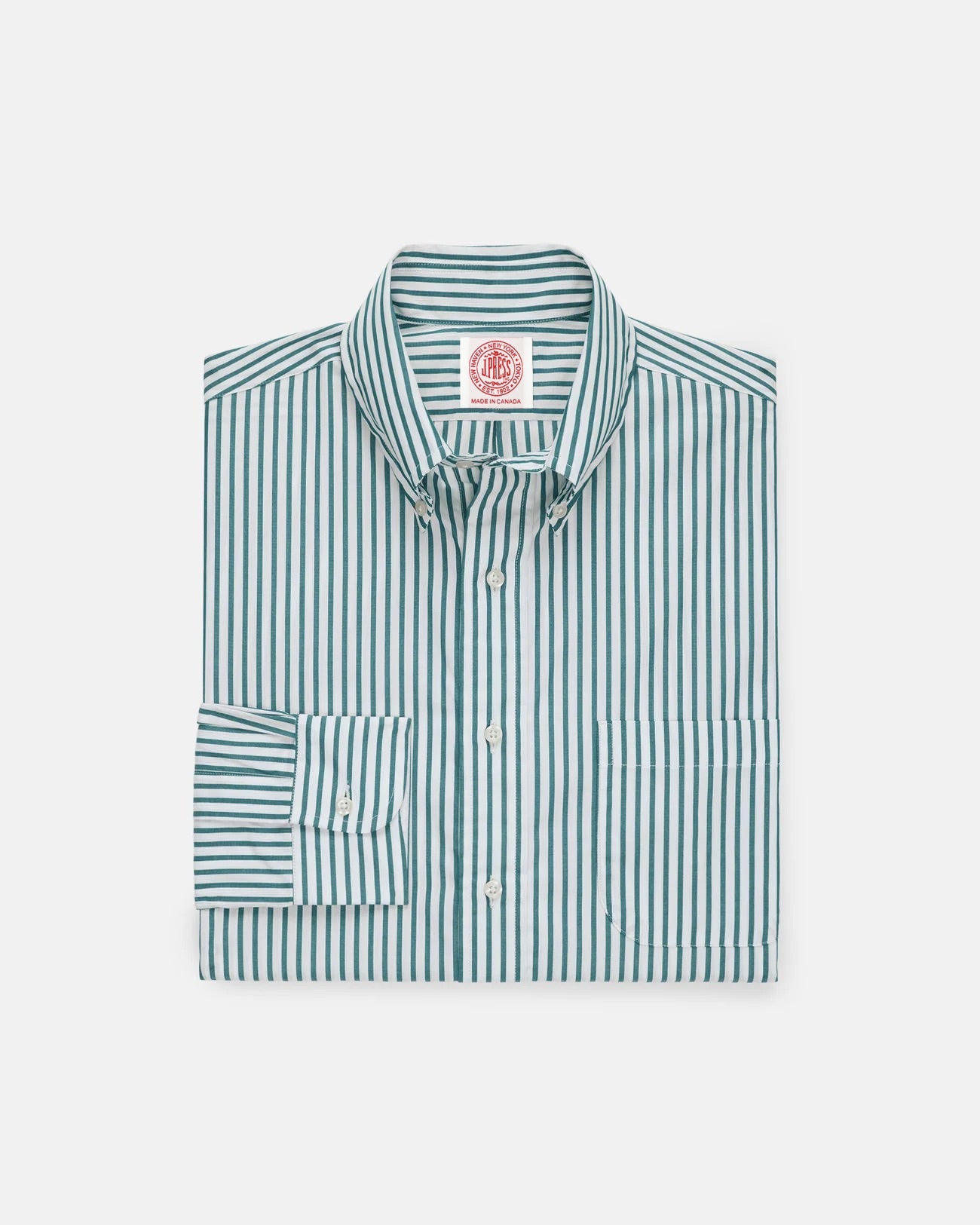 Made In Canada Green Butcher Stripe Button Down Shirt Classic Fit