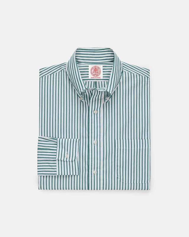 Made In Canada Green Butcher Stripe Button Down Shirt Classic Fit
