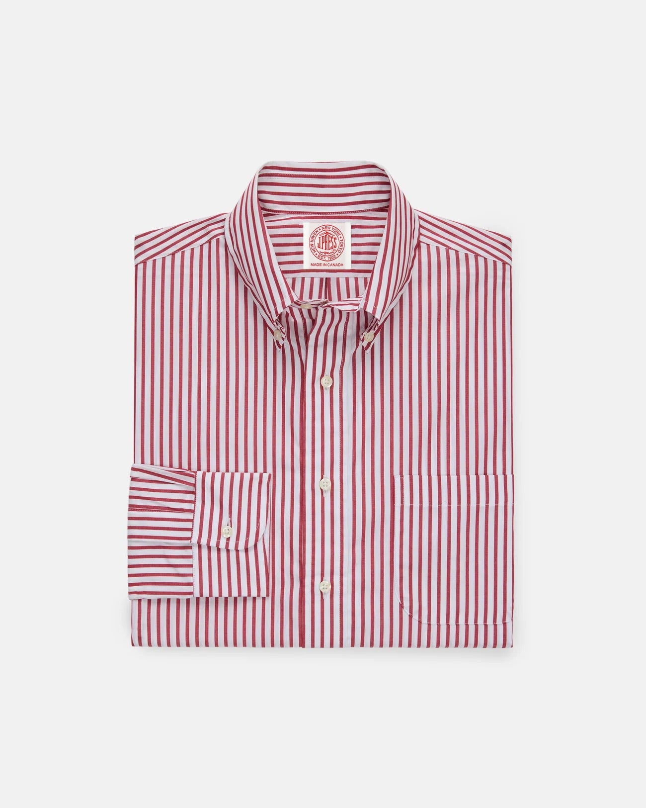 Made In Canada Dark Red Butcher Stripe Button Down Shirt Classic Fit