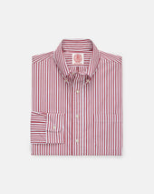 Made In Canada Dark Red Butcher Stripe Button Down Shirt Classic Fit