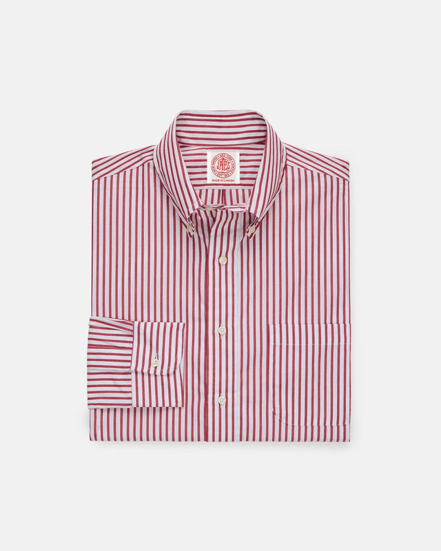 Made In Canada Dark Red Butcher Stripe Button Down Shirt Classic Fit