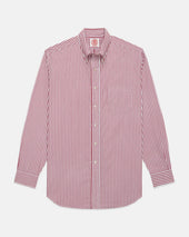 Made In Canada Dark Red Butcher Stripe Button Down Shirt Classic Fit