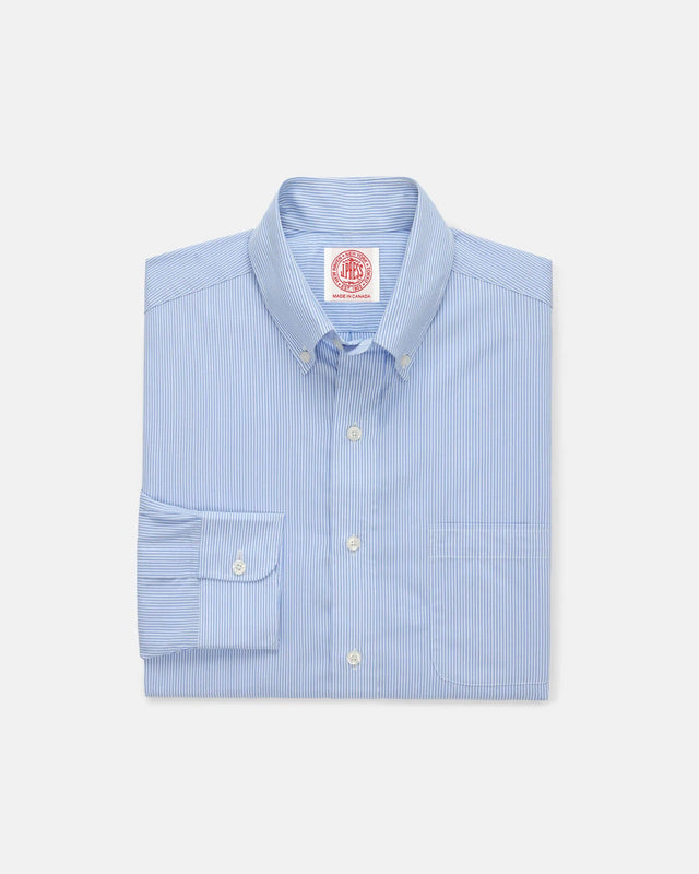 Made-in-Canada Medium Blue Hairline Stripe Button Down Shirt - Classic Fit