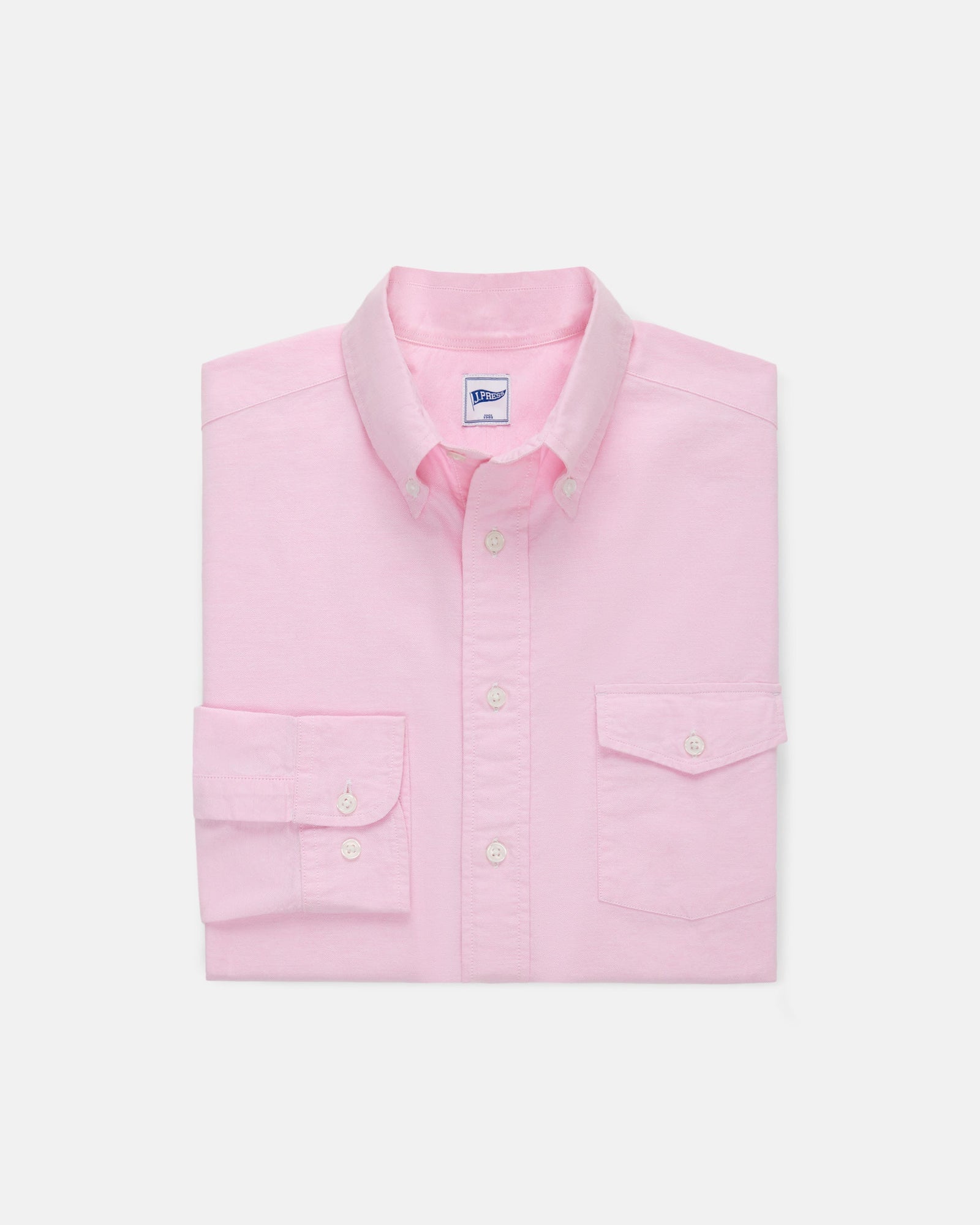 Pink Enzyme Washed Oxford Sport Shirt Flap Pocket Trim Fit