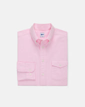 Pink Enzyme Washed Oxford Sport Shirt Flap Pocket Trim Fit