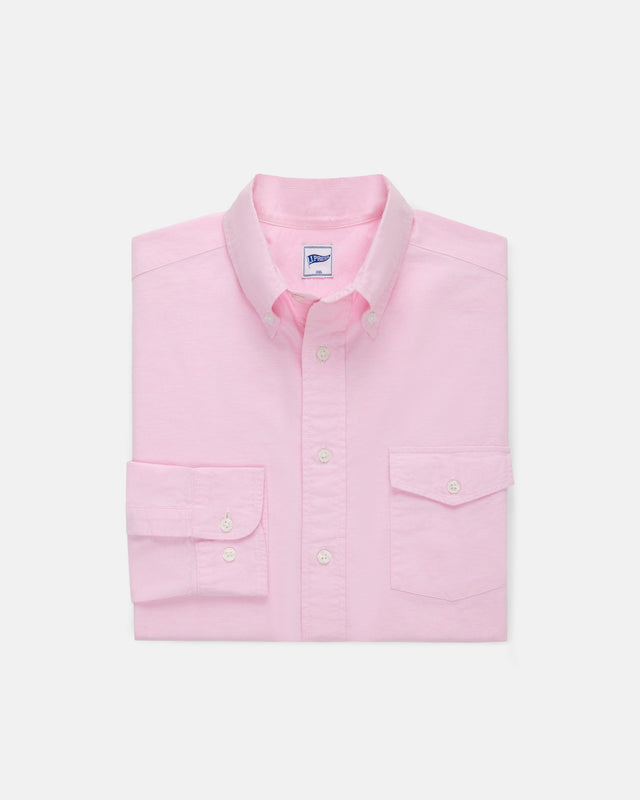 Pink Enzyme Washed Oxford Sport Shirt Flap Pocket Trim Fit