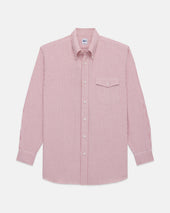 Red Enzyme Washed Oxford Striped Shirt Flap Pocket Trim Fit