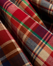 Red Navy Tan Madras Button Down Sport Shirt Classic Fit