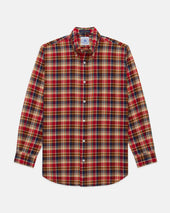 Red Navy Tan Madras Button Down Sport Shirt Classic Fit