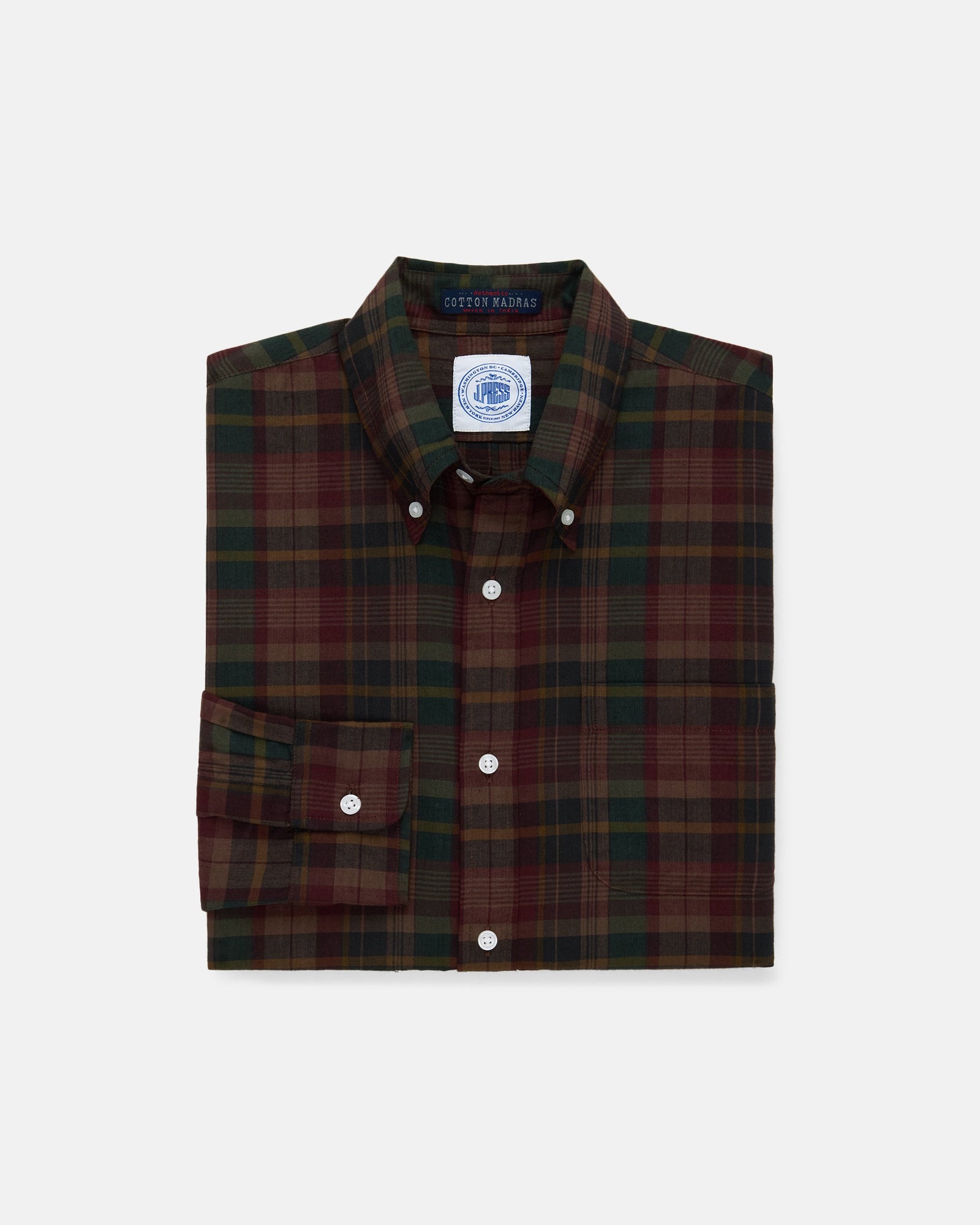 Green Navy Overdyed Madras Button Down Shirt Classic Fit
