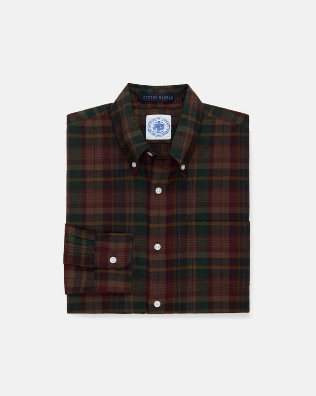 Green Navy Overdyed Madras Button Down Shirt Classic Fit