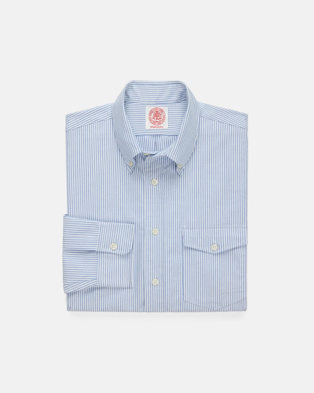 Made-in-USA Flap Pocket Blue University Stripe Oxford Cloth Shirt - Regular Fit