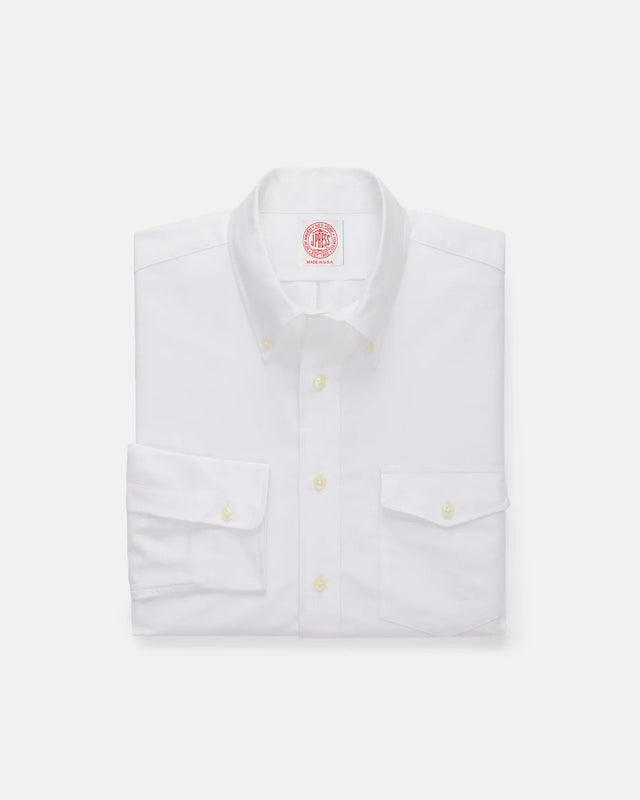 Made-in-USA Flap Pocket White Oxford Cloth Button Down Shirt - Regular Fit