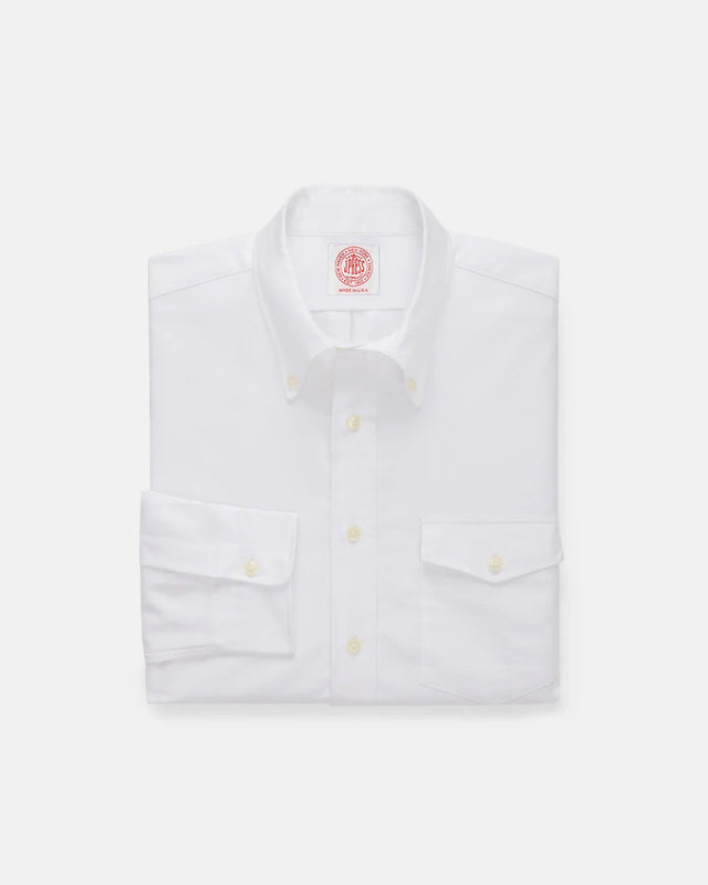 Made-in-USA Flap Pocket White Oxford Cloth Button Down Shirt - Classic Fit