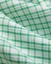 Green Check Cotton Linen Short Sleeve Sport Shirt Classic Fit