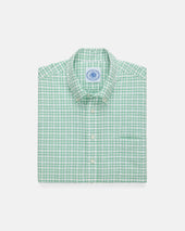 Green Check Cotton Linen Short Sleeve Sport Shirt Classic Fit