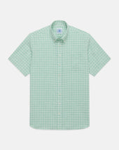 Green Check Cotton Linen Short Sleeve Sport Shirt Classic Fit