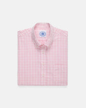 Pink Check Cotton Linen Short Sleeve Sport Shirt Classic Fit