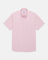 Pink Check Cotton Linen Short Sleeve Sport Shirt Classic Fit
