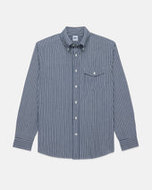 Navy Oxford Double Stripe Shirt - Trim Fit