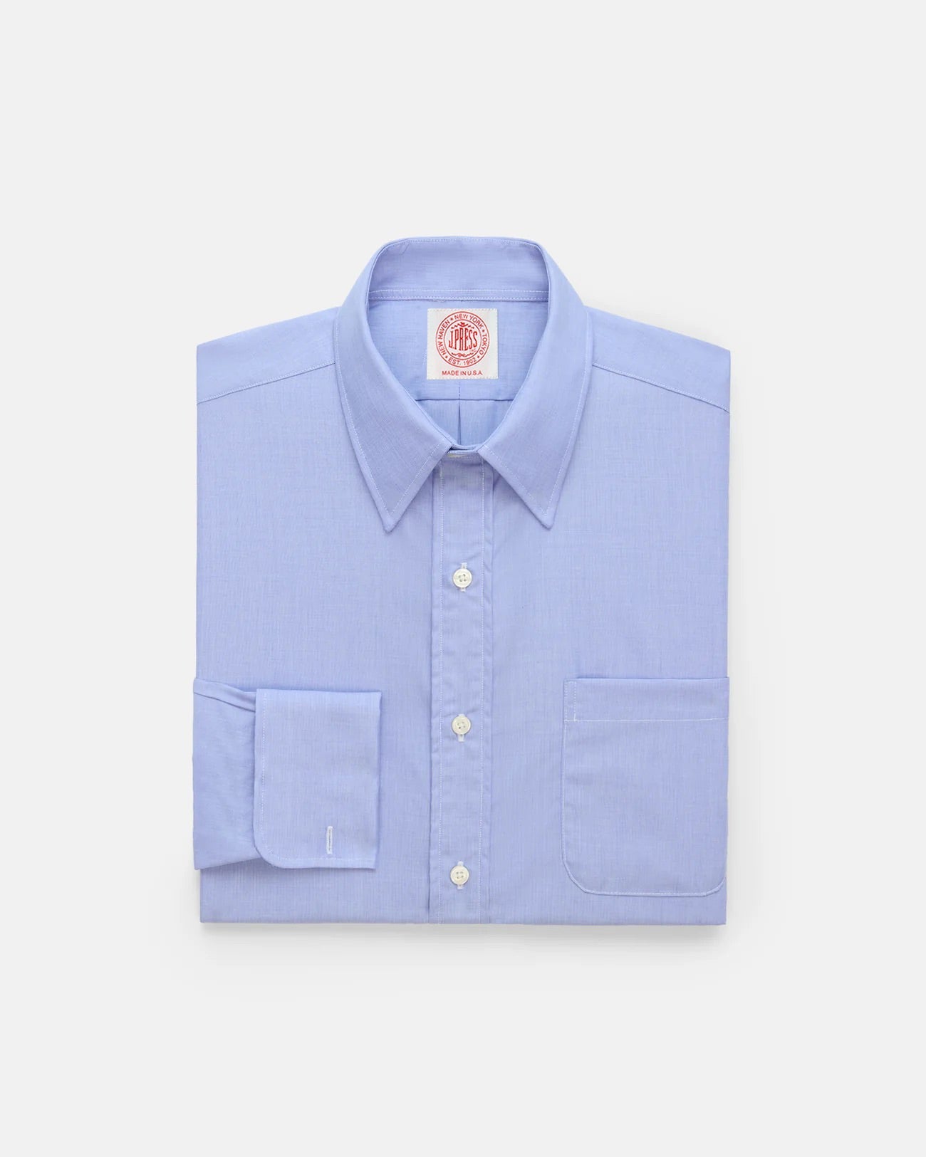 Made In Usa End On End Point Collar French Cuff Dress Shirt Classic Fit