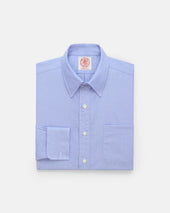 Made-in-USA Blue End-On-End Point Collar French Cuff Dress Shirt - Classic Fit