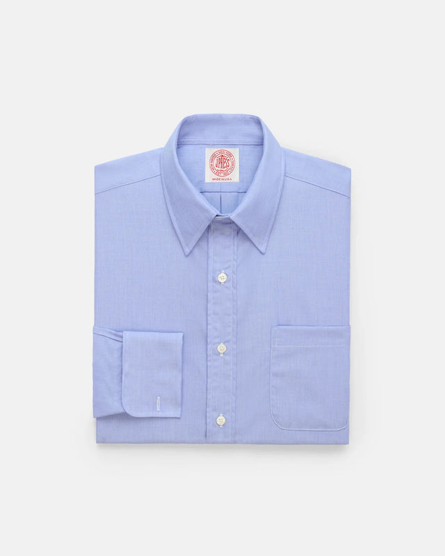Made-in-USA Blue End-On-End Point Collar French Cuff Dress Shirt - Classic Fit