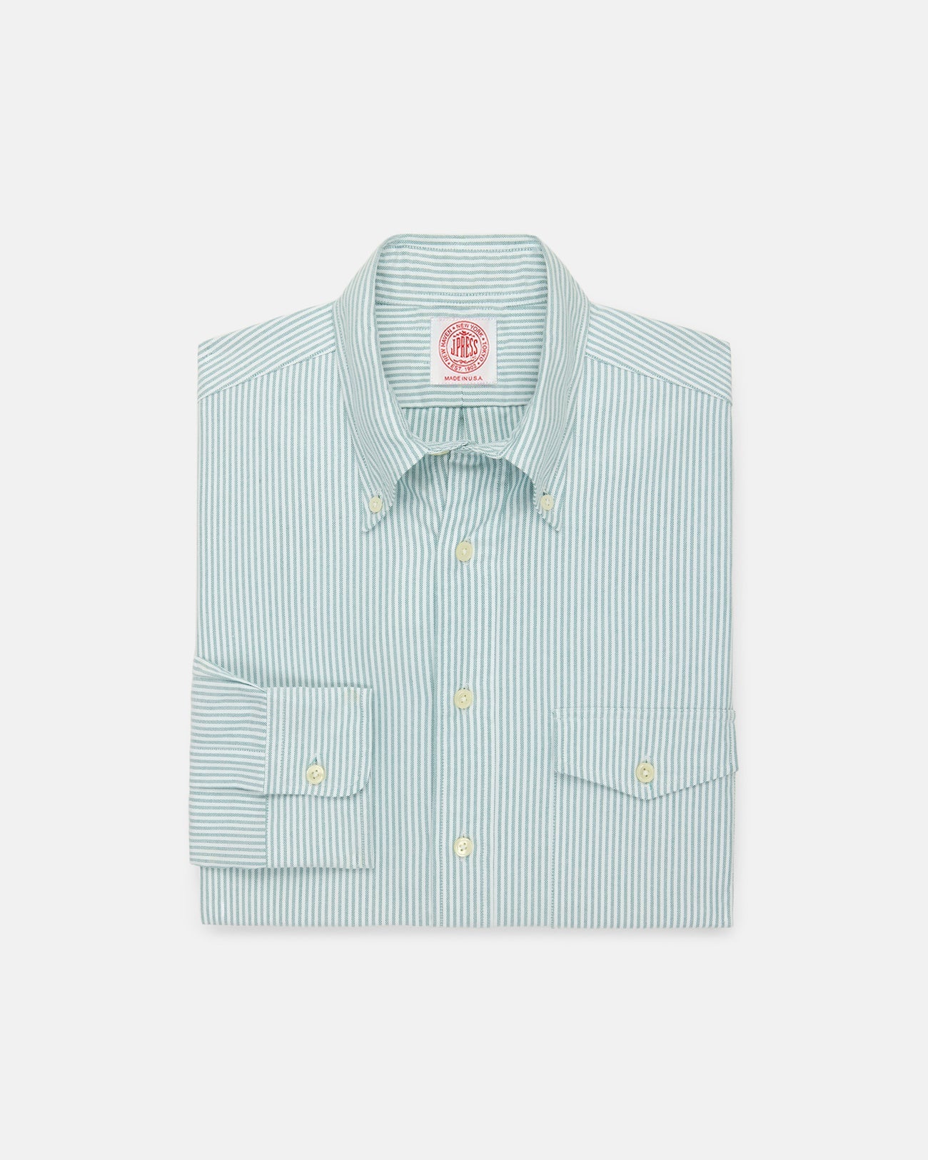 Made In Usa Flap Pocket Green University Stripe Oxford Cloth Shirt Classic Fit