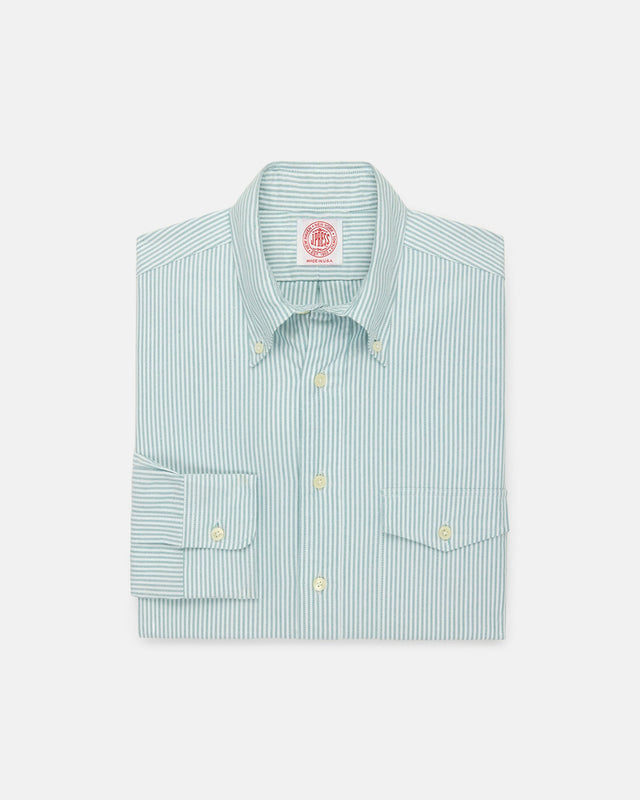 Made In Usa Flap Pocket Green University Stripe Oxford Cloth Shirt Classic Fit