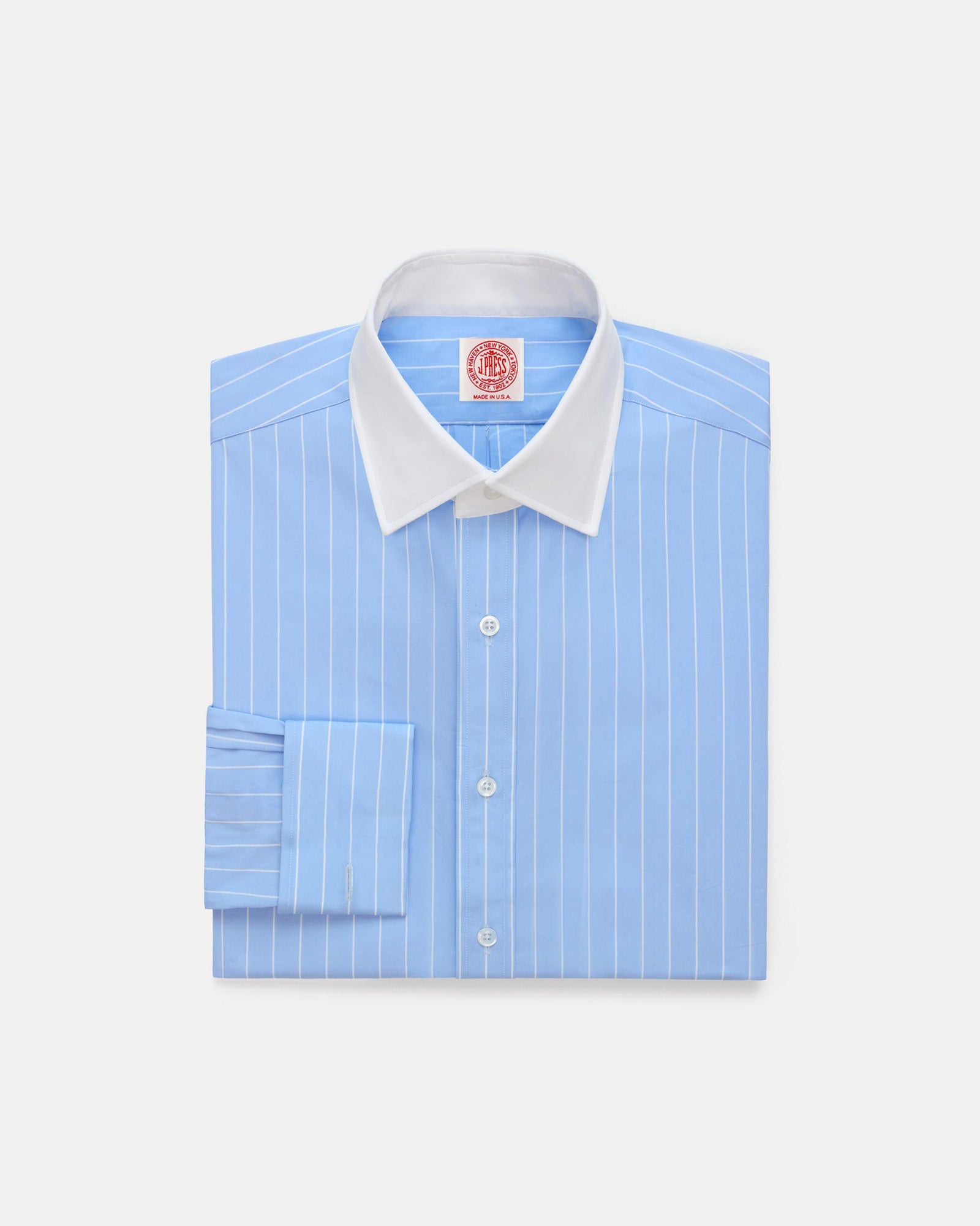 Made In Usa Thomas Mason White Stripe Spread Collar French Cuff Dress Shirt Classic Fit