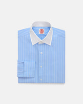 Made In Usa Thomas Mason White Stripe Spread Collar French Cuff Dress Shirt Classic Fit
