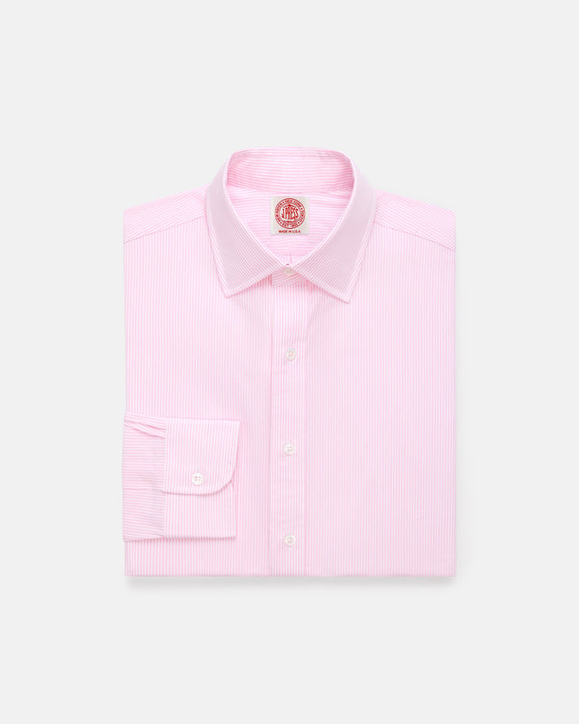 Made In Usa Thomas Mason Pink Bengal Stripe Spread Collar Dress Shirt Classic Fit