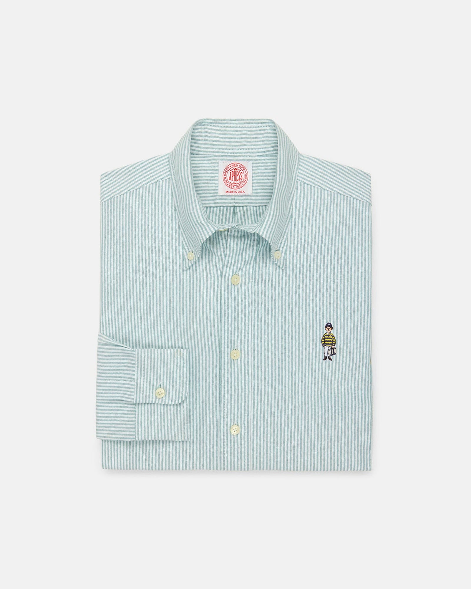 Made In Usa Ivy Guy Green University Stripe Oxford Cloth Shirt Classic Fit