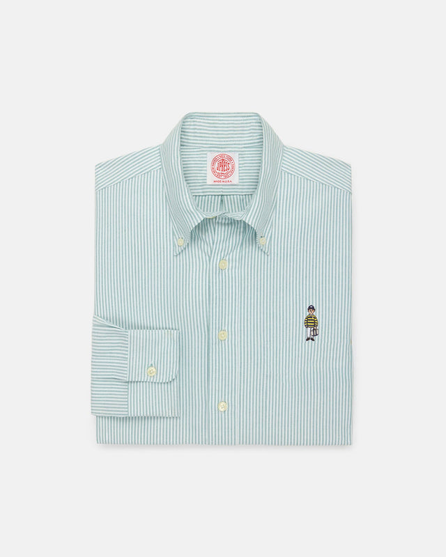 Made In Usa Ivy Guy Green University Stripe Oxford Cloth Shirt Classic Fit