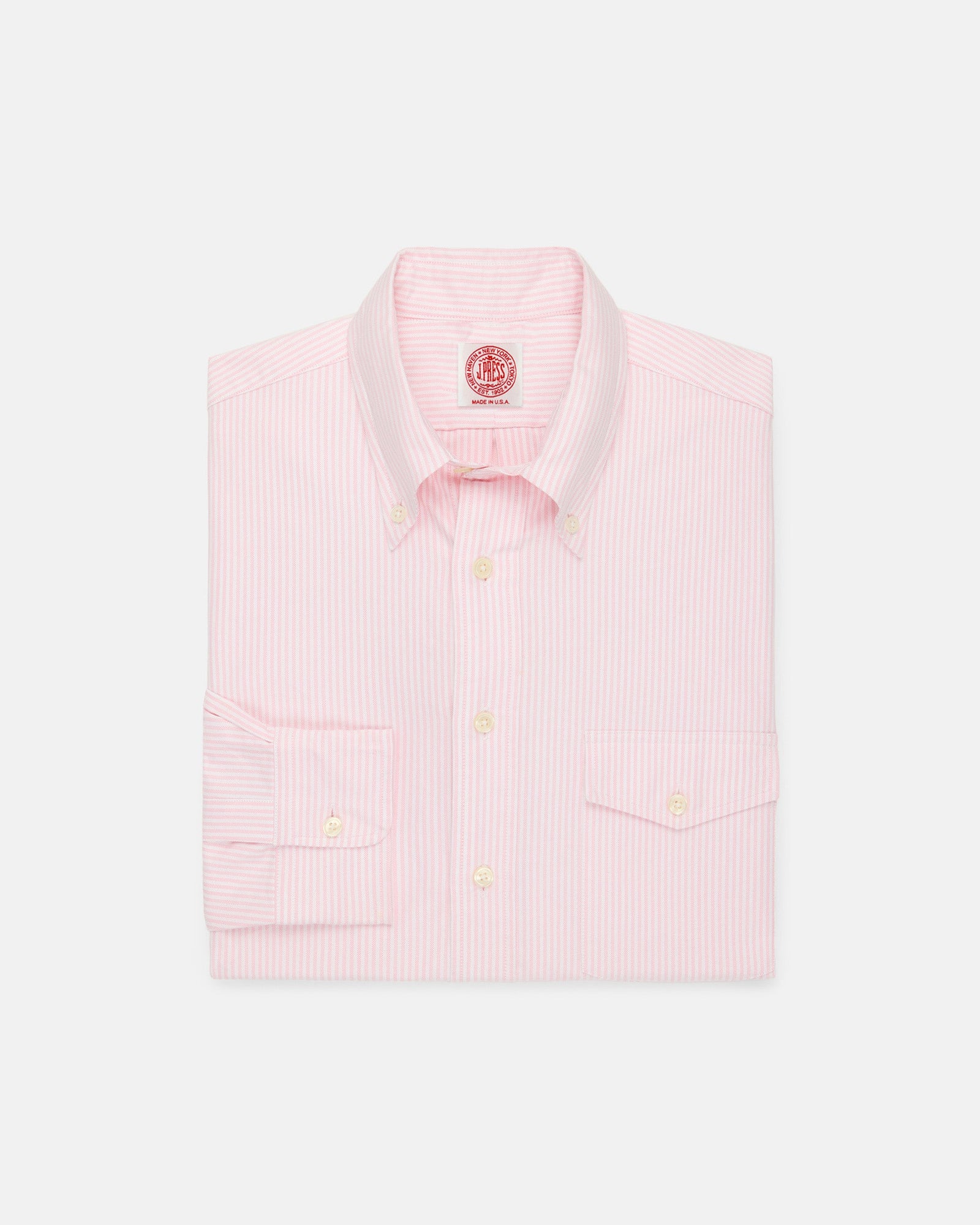Made In Usa Flap Pocket Pink University Stripe Oxford Cloth Shirt Classic Fit