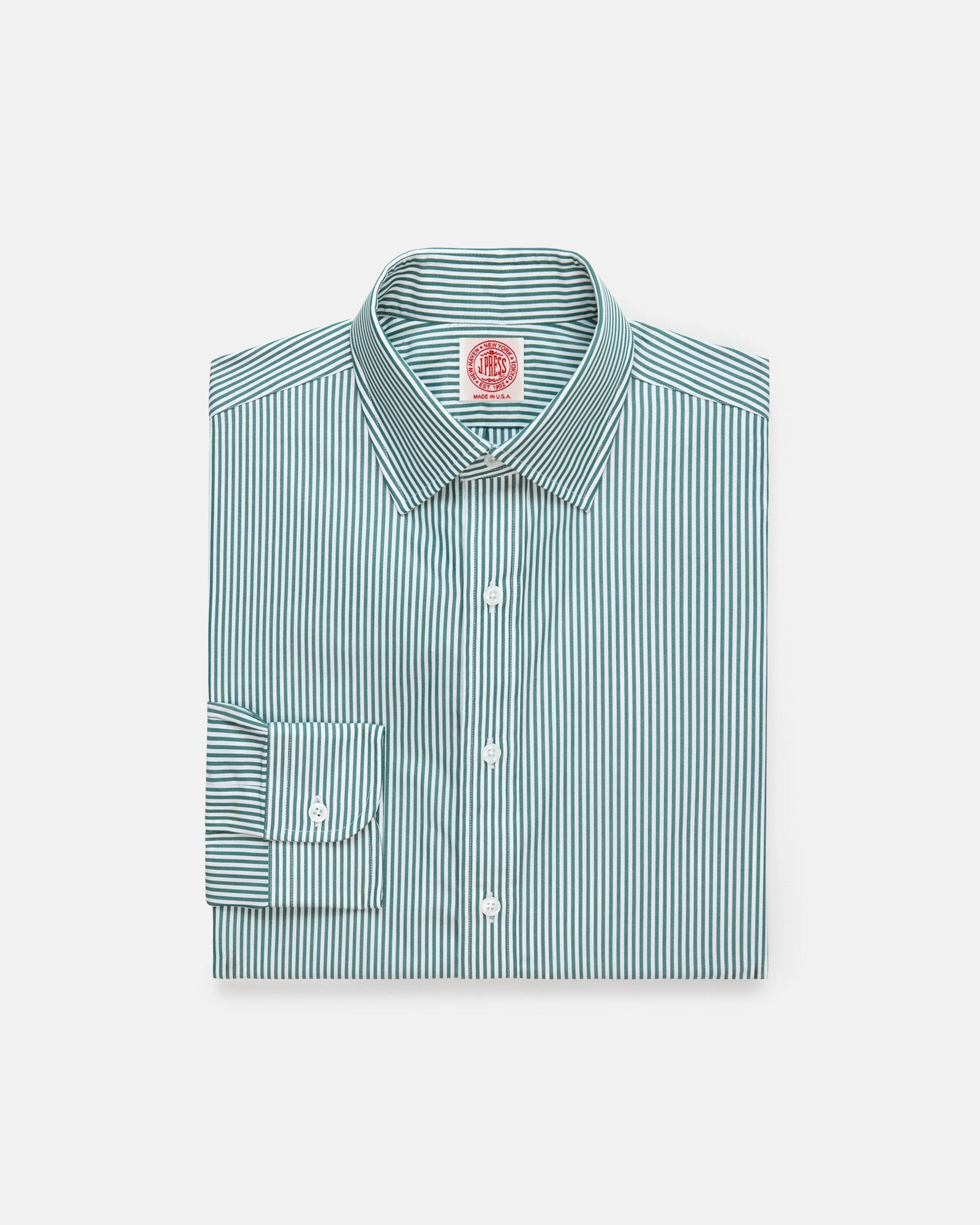 Made In Usa Thomas Mason Green Bengal Stripe Spread Collar Dress Shirt Classic Fit