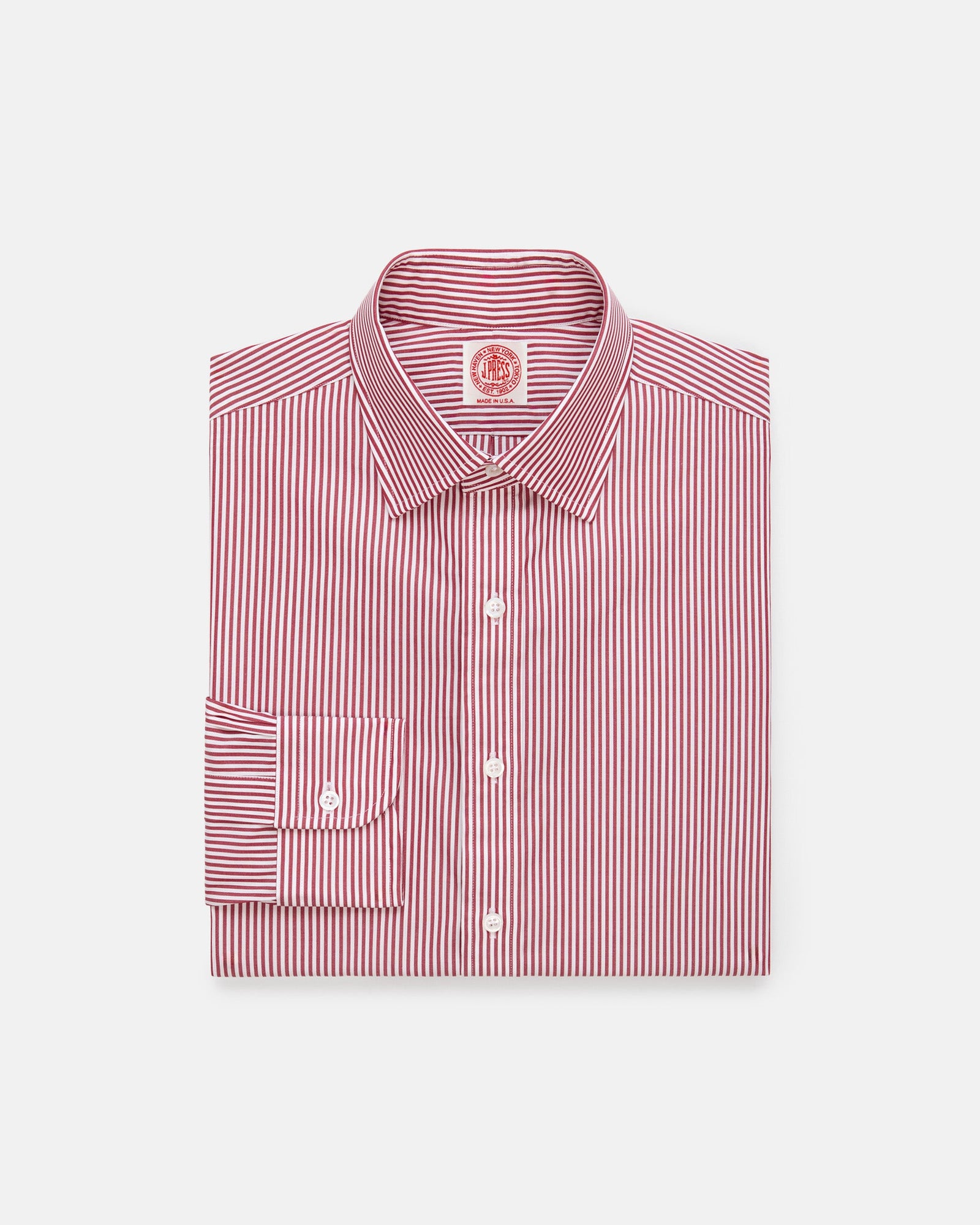 Made In Usa Thomas Mason Red Bengal Stripe Spread Collar Dress Shirt Classic Fit