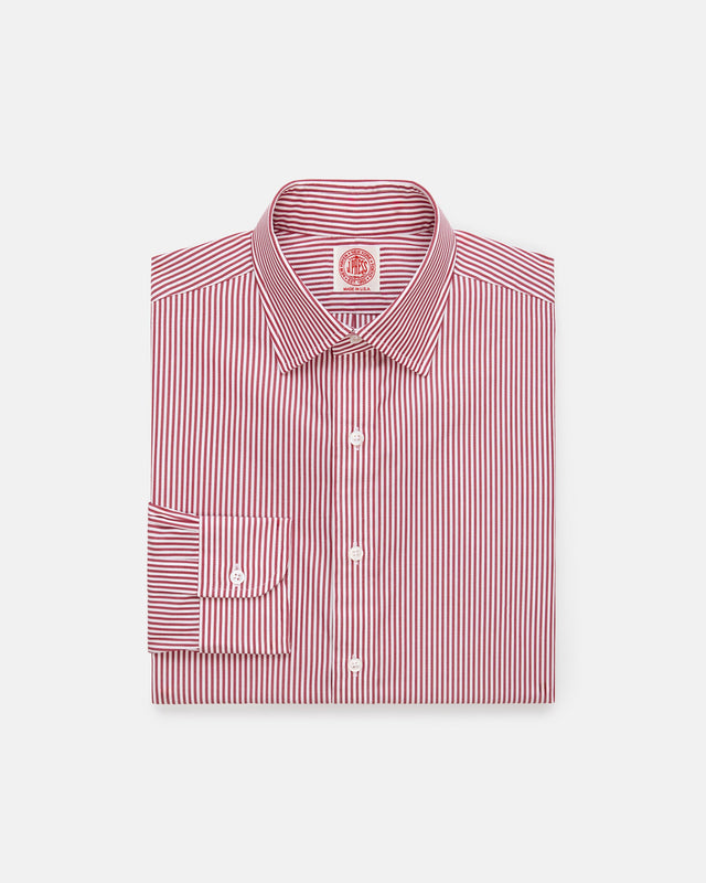 Made In Usa Thomas Mason Red Bengal Stripe Spread Collar Dress Shirt Classic Fit