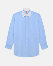 Made In Usa Thomas Mason White Stripe Spread Collar French Cuff Dress Shirt Classic Fit