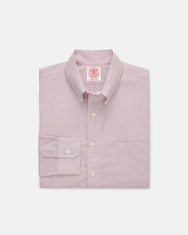 Made-in-USA Burgundy Hairline Stripe Button Down Shirt - Classic Fit