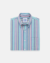 Purple Stripe Short Sleeve Sport Shirt Classic Fit