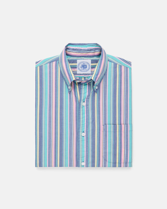 Purple Stripe Short Sleeve Sport Shirt Classic Fit