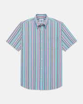 Purple Stripe Short Sleeve Sport Shirt Classic Fit
