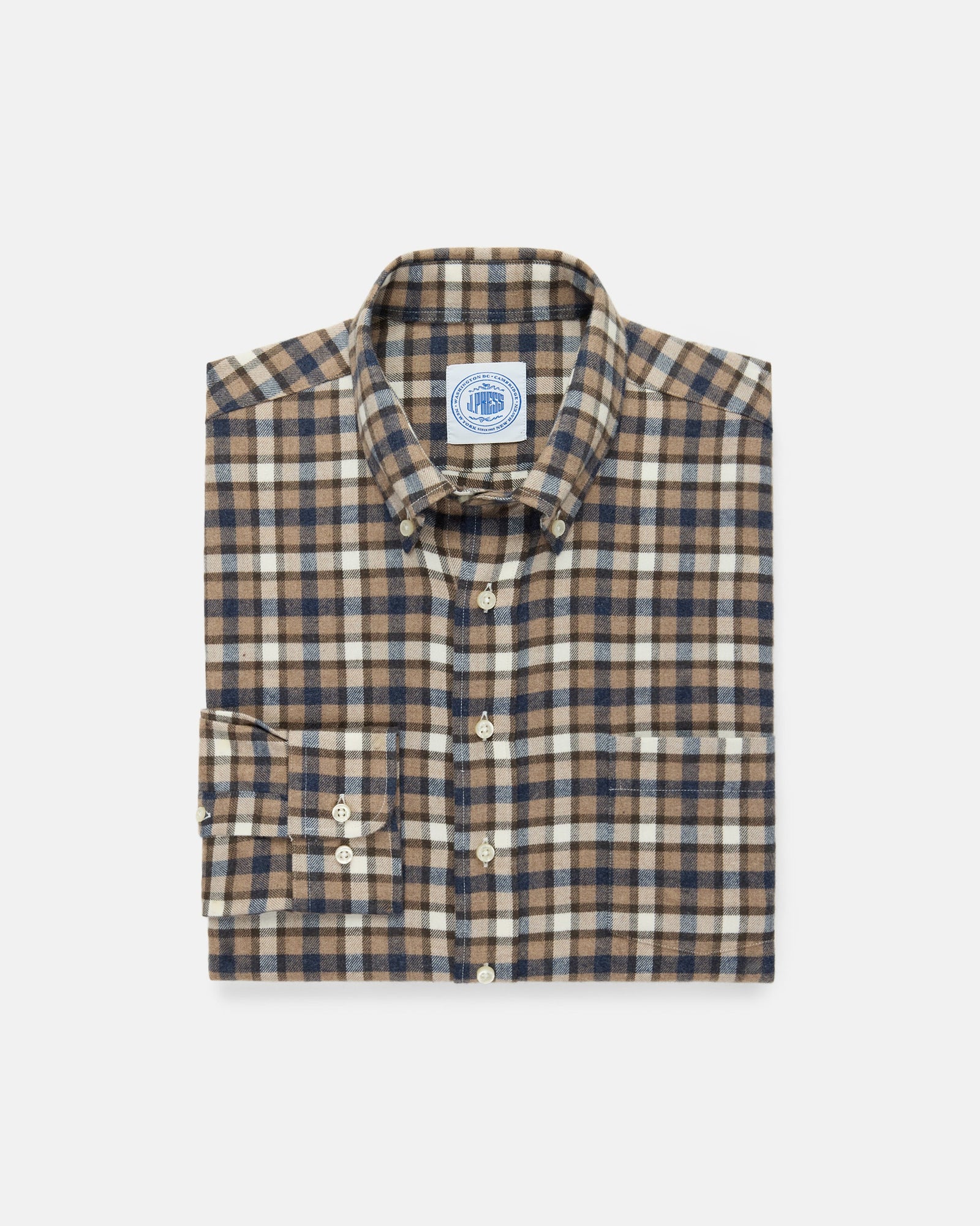Navy Plaid Cotton Flannel Button Down Sport Shirt Classic Fit