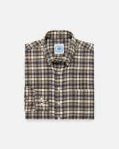 Navy Plaid Cotton Flannel Button Down Sport Shirt Classic Fit