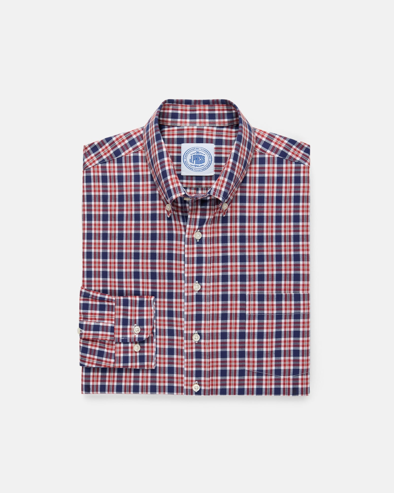 Red Blue Plaid Cotton Flannel Button Down Sport Shirt Classic Fit