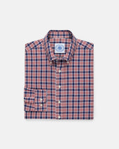 Red Blue Plaid Cotton Flannel Button Down Sport Shirt Classic Fit