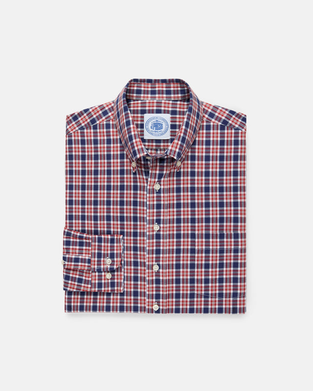 Red Blue Plaid Cotton Flannel Button Down Sport Shirt Classic Fit