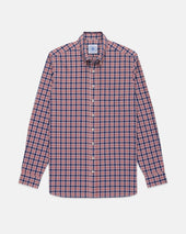 Red Blue Plaid Cotton Flannel Button Down Sport Shirt Classic Fit